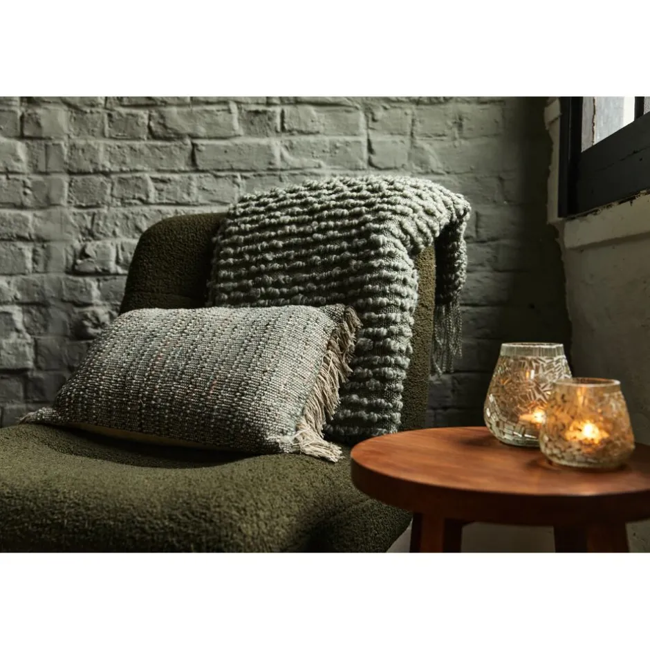 Coussin d'assise GRUNGE en coton bio respirant - Dimensions 50x30 cm - Teinte vert mousse - Confort douillet pour votre intérieur par Pomax