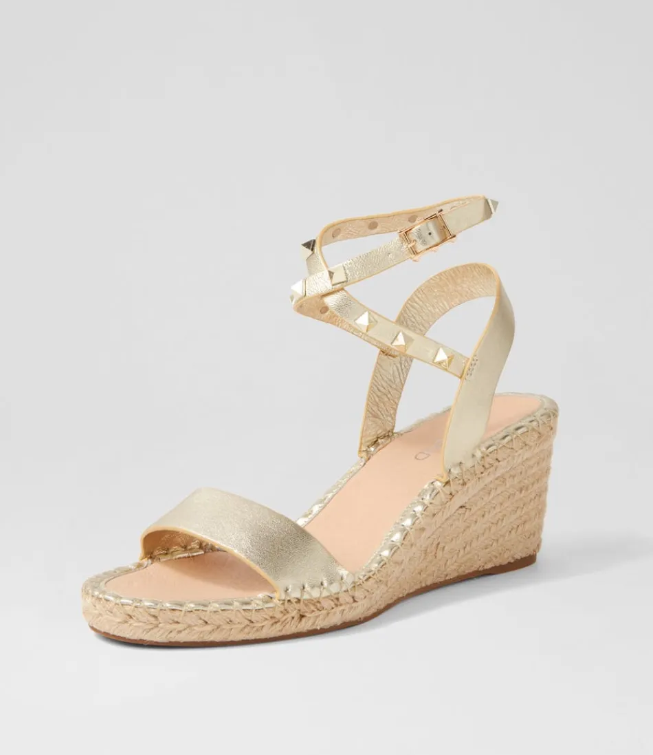 Guicey - Espadrilles Femmes Haut de Gamme en Cuir Doré Clair avec Semelle Tressée Élégante