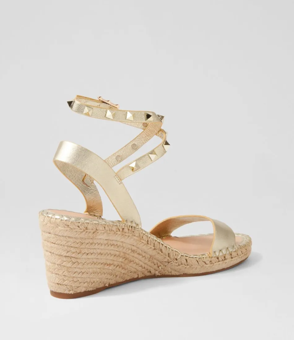 Guicey - Espadrilles Femmes Haut de Gamme en Cuir Doré Clair avec Semelle Tressée Élégante