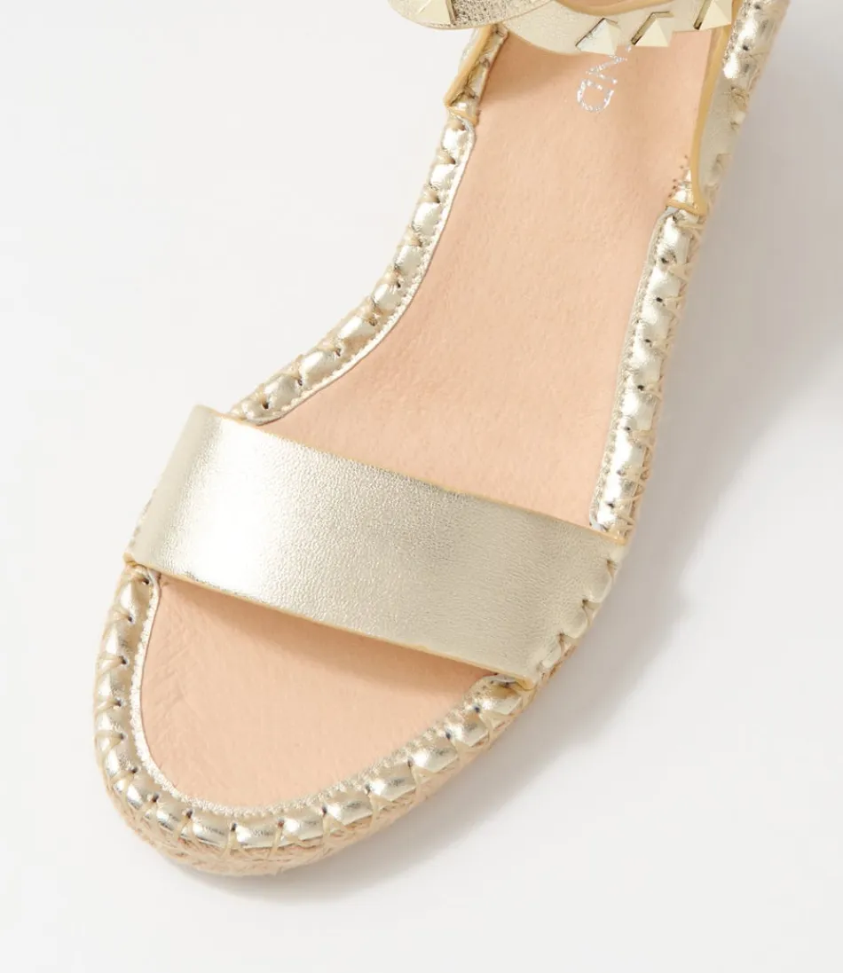 Guicey - Espadrilles Femmes Haut de Gamme en Cuir Doré Clair avec Semelle Tressée Élégante