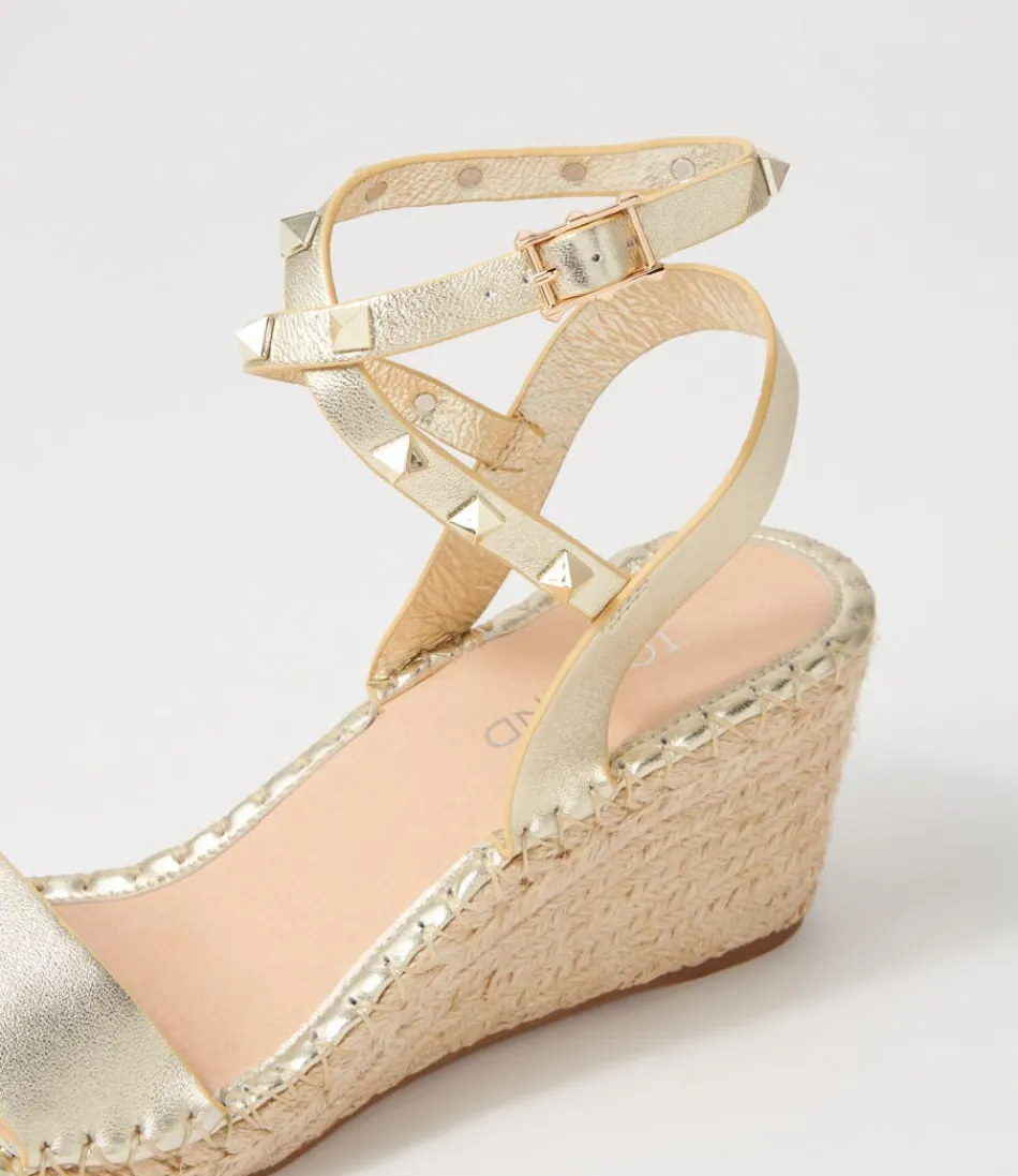 Guicey - Espadrilles Femmes Haut de Gamme en Cuir Doré Clair avec Semelle Tressée Élégante