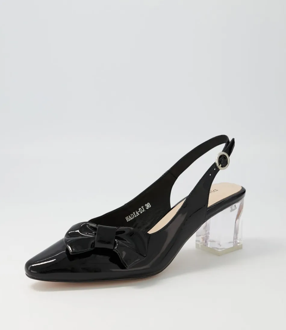 Escarpins Femme DJANGO et JULIETTE Hadia – Noir Verni avec Talon Transparent Élégant
