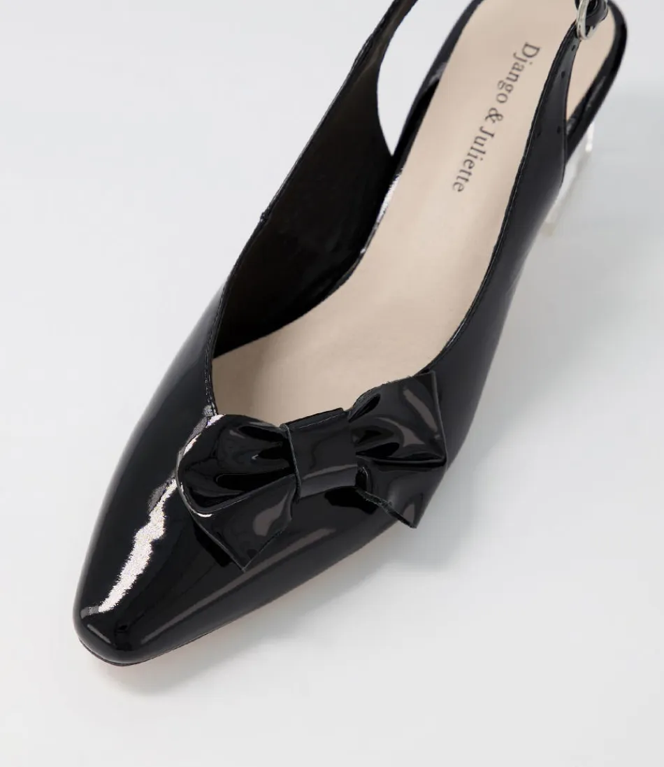 Escarpins Femme DJANGO et JULIETTE Hadia – Noir Verni avec Talon Transparent Élégant