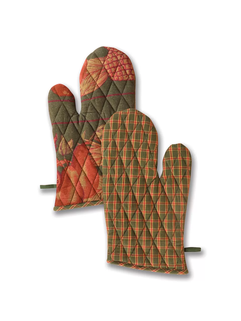 Duo de mitaines de cuisine patchwork motif moisson – Création artisanale April Cornell