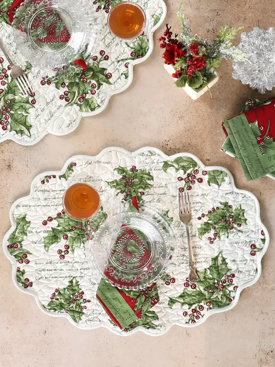 April Cornell - Set de table matelassé Holly Song en écru, lot de 4 pièces - Prix doux pour votre déco de table