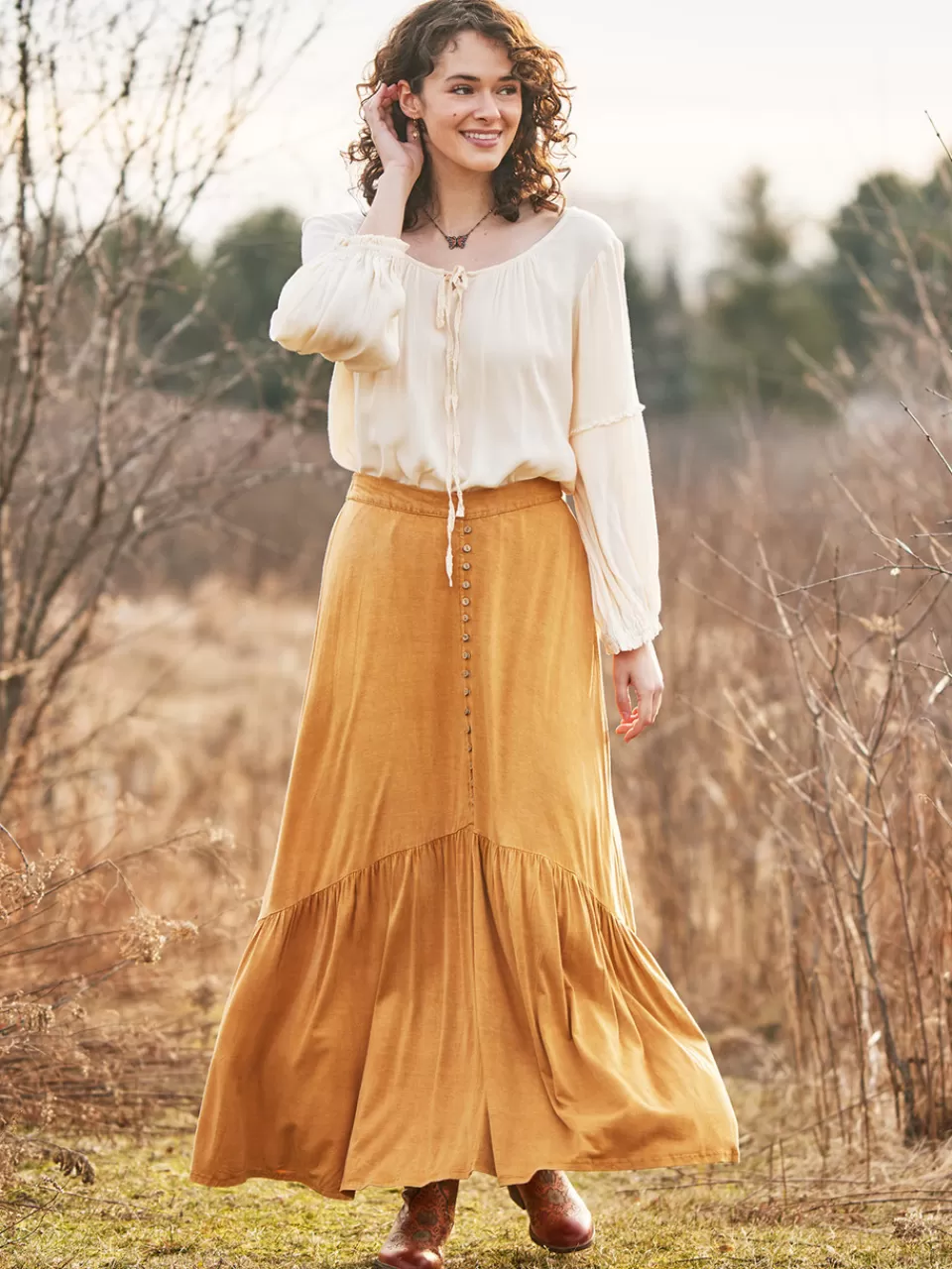 Jupe-culotte en jersey doux - Ton miel délavé | Collection printemps chez April Cornell