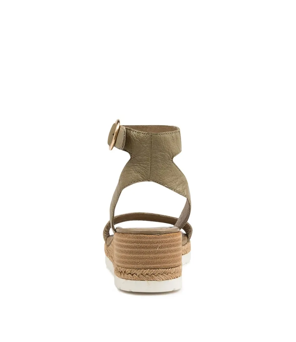 Escarpins Django & Juliette Femme｜Cuir Vert Khaki Irlandais｜Sandales Tressées Printanières avec Semelle Cordée｜Modèle Été 2024｜Confort Élégant & Style Méditerranéen
