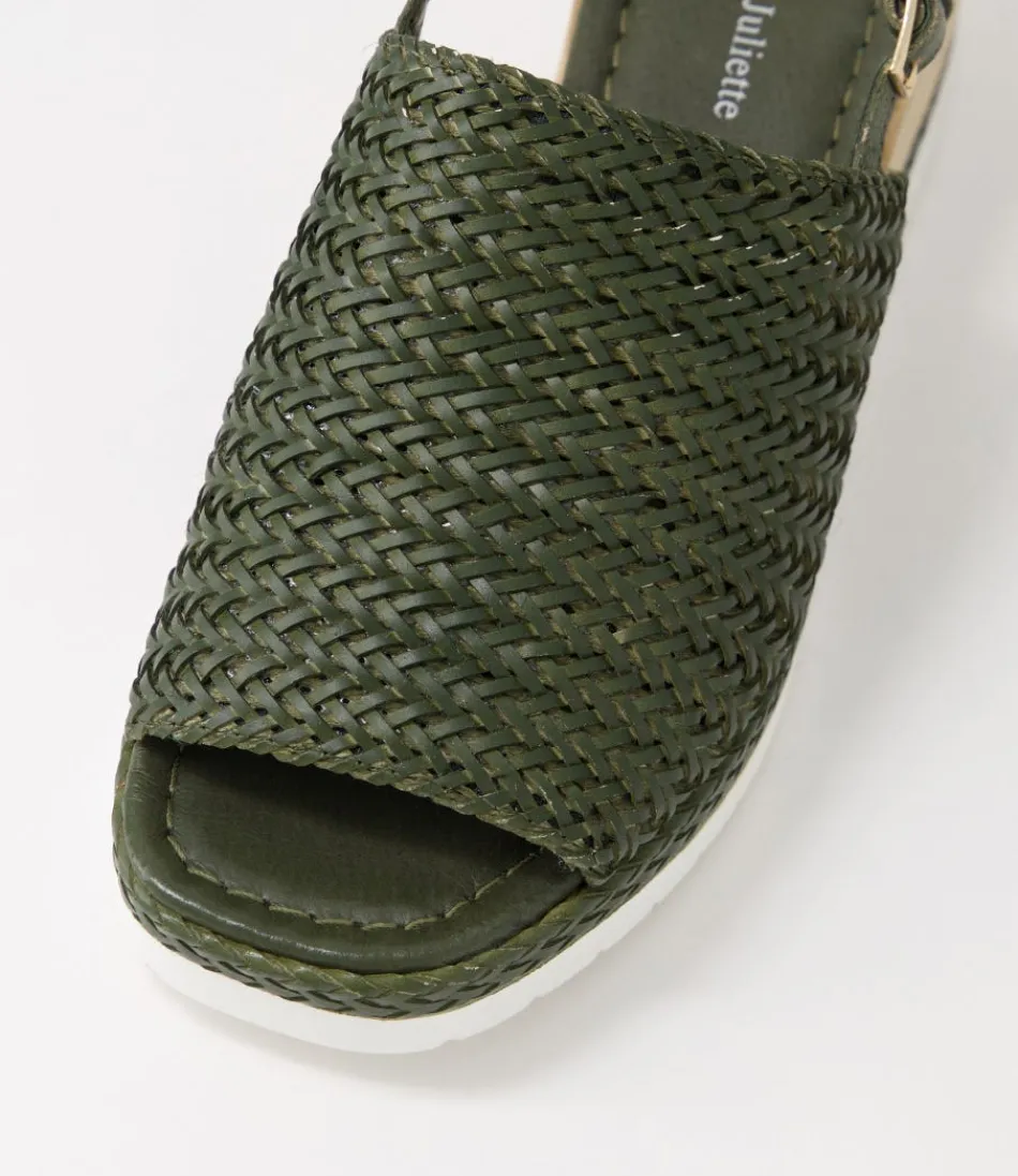 Sandales méditerranéennes Django & Juliette - Cuir tressé olive pour femme, style bohème été 2024