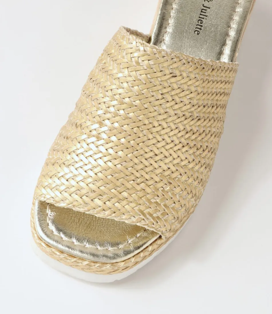 Sandales Élégantes DJANGO & JULIETTE - Modèle Izze en Tressage Vieil Or - Espadrilles Femme Confortables avec Détail Artisanal, Style Bohème Chic pour Été