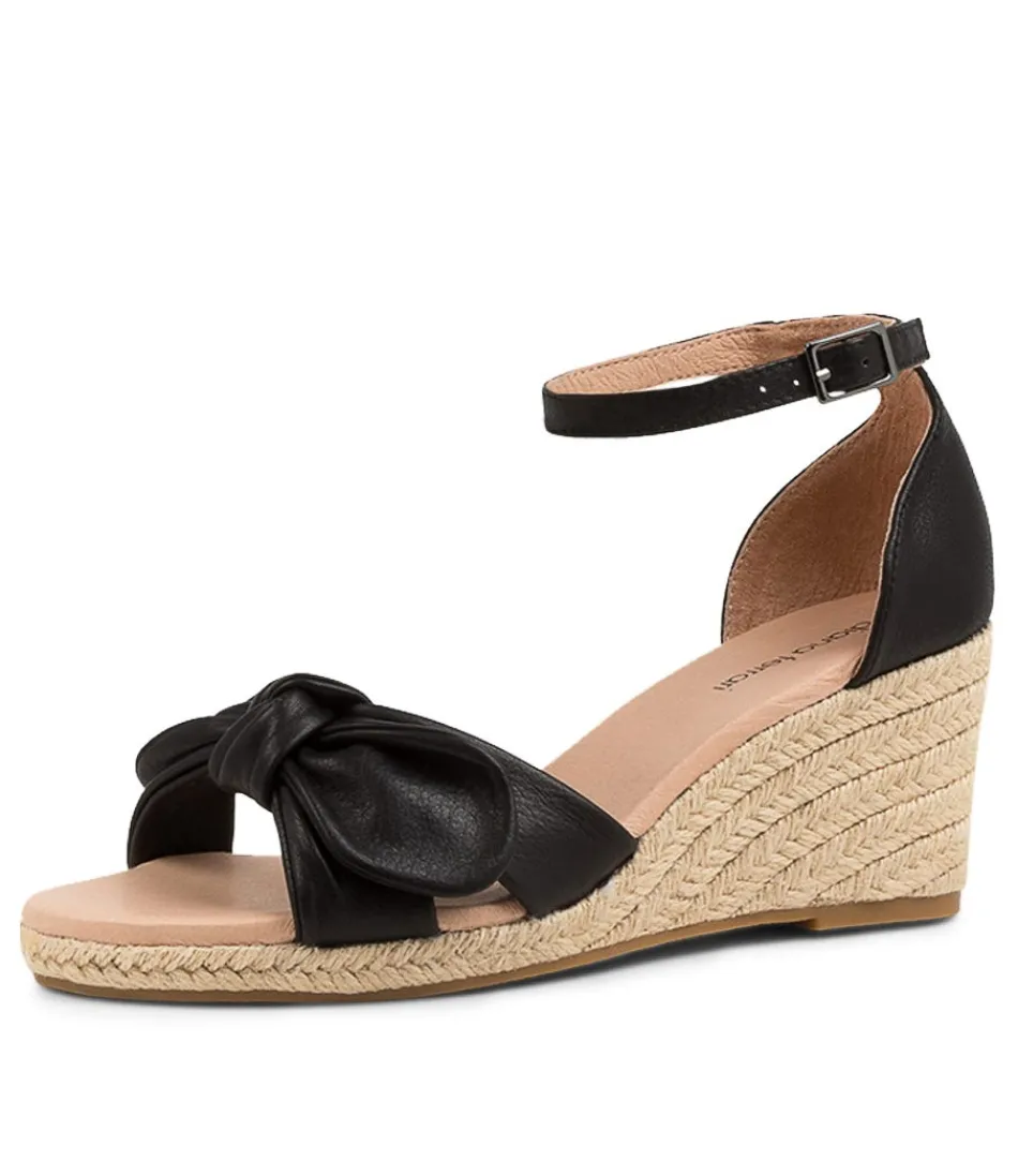DIANA FERRARI - Espadrilles tendance Jennalea en cuir noir - Chaussures d'été confortables pour femme - Style intemporel avec semelle en jute authentique