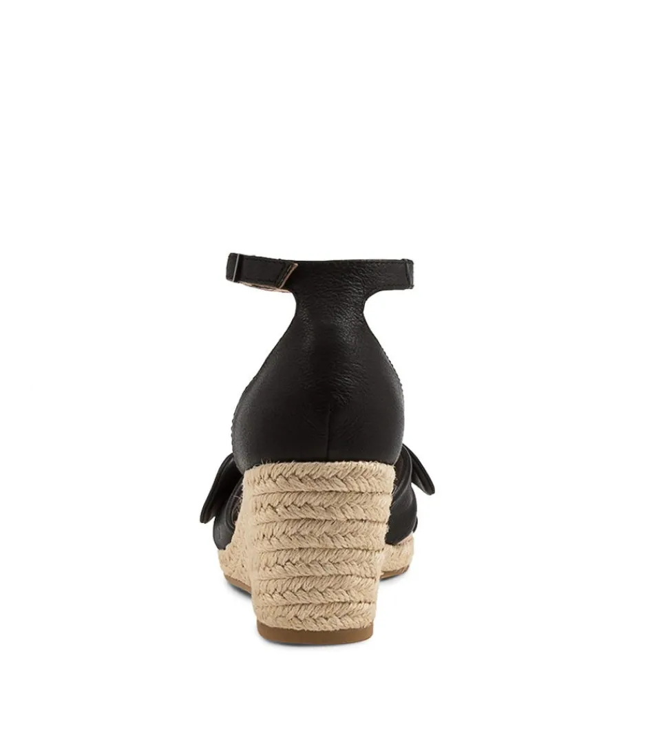 DIANA FERRARI - Espadrilles tendance Jennalea en cuir noir - Chaussures d'été confortables pour femme - Style intemporel avec semelle en jute authentique