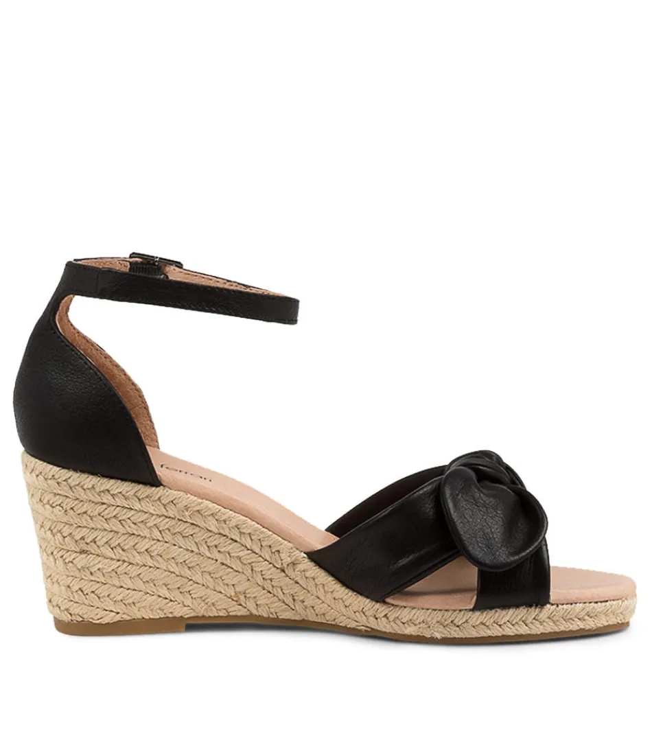 DIANA FERRARI - Espadrilles tendance Jennalea en cuir noir - Chaussures d'été confortables pour femme - Style intemporel avec semelle en jute authentique