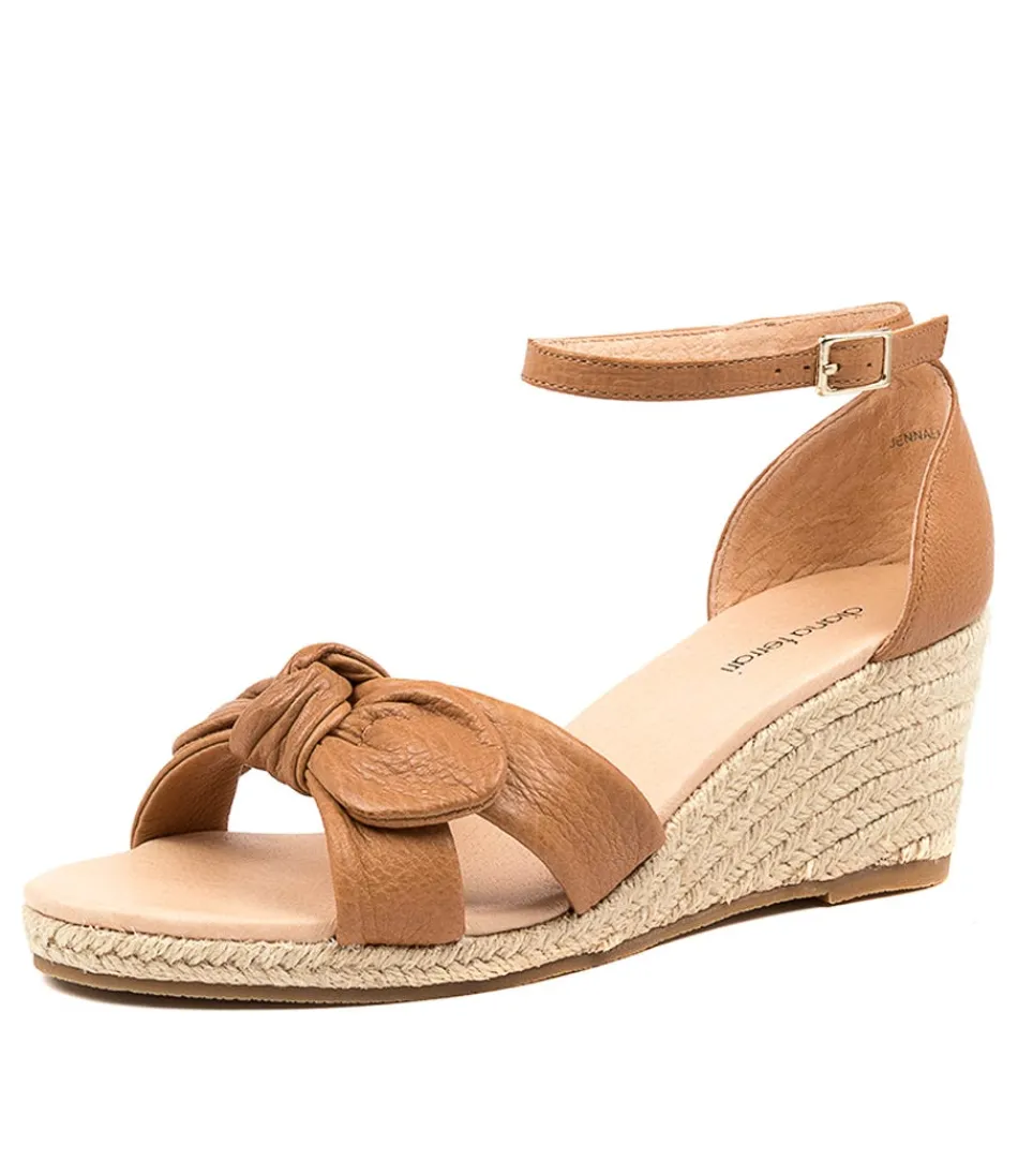 Sandales Femme DIANA FERRARI Jennalea - Cuir Tan Naturel avec Semelle Espadrille Tressée | Style Bohème Confortable pour l'Été