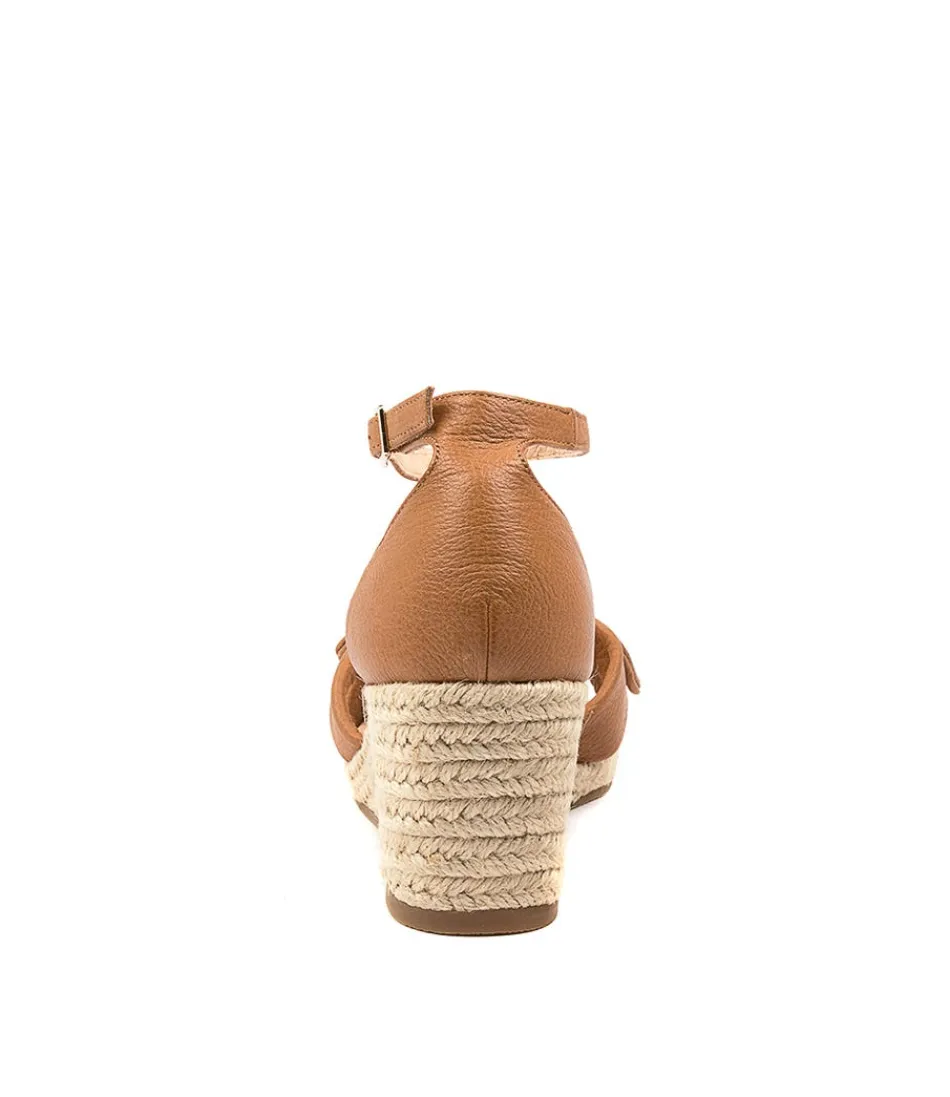 Sandales Femme DIANA FERRARI Jennalea - Cuir Tan Naturel avec Semelle Espadrille Tressée | Style Bohème Confortable pour l'Été