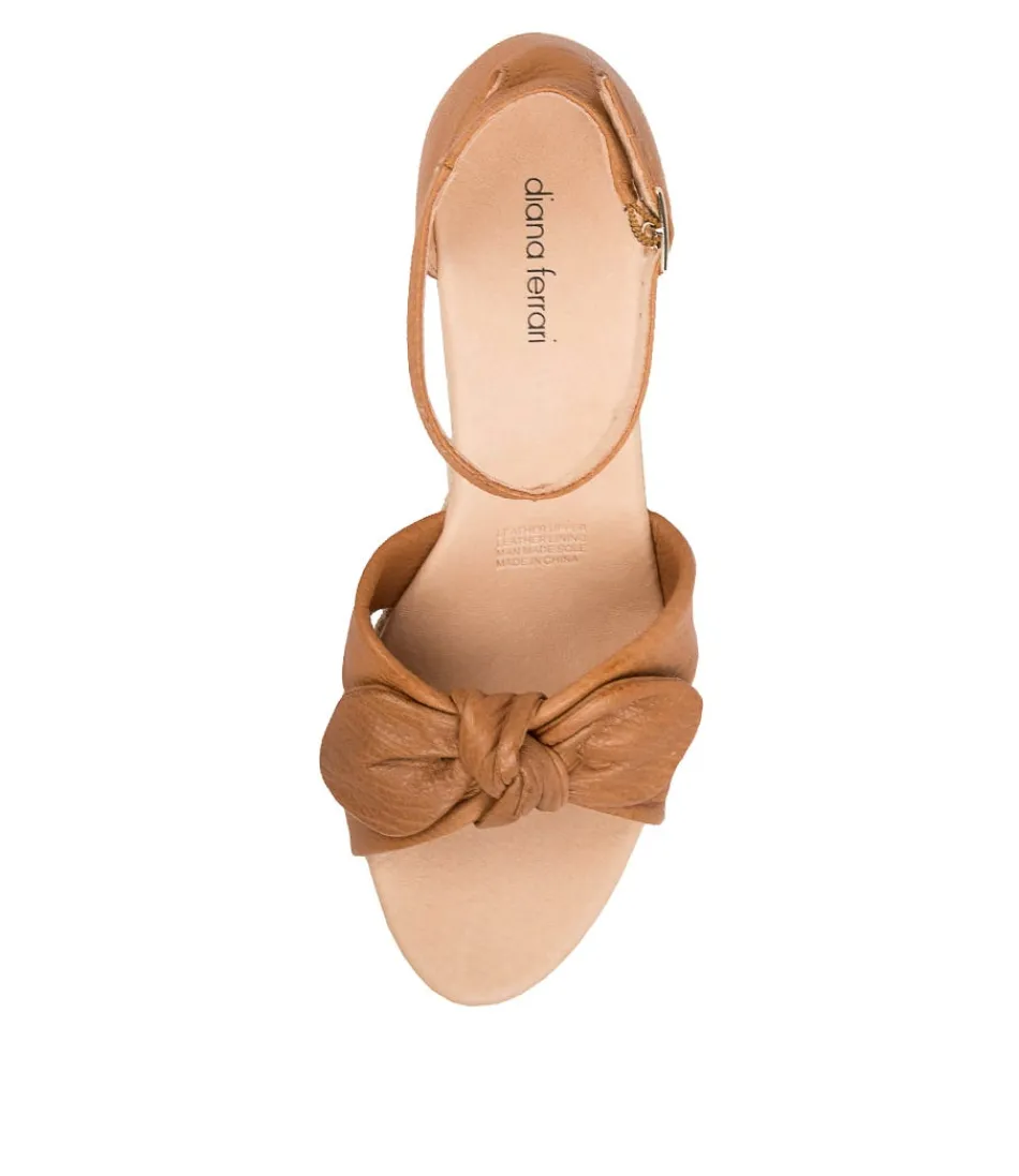 Sandales Femme DIANA FERRARI Jennalea - Cuir Tan Naturel avec Semelle Espadrille Tressée | Style Bohème Confortable pour l'Été