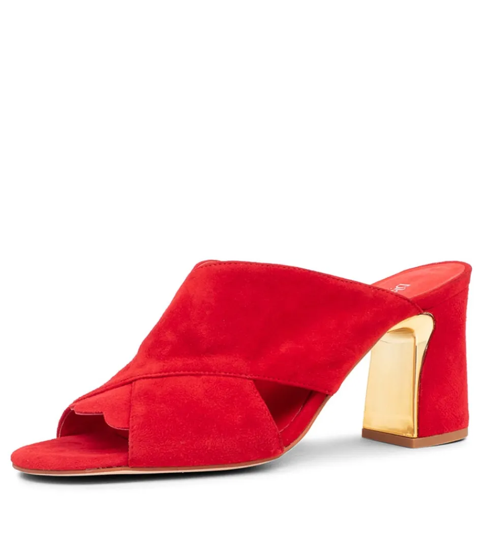 Escarpins féminins à talons aiguilles - Mules Kadmos en daim velouté rouge carmin (Collection Django & Juliette)