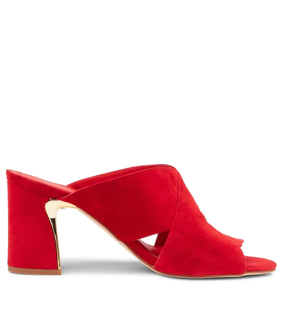 Escarpins féminins à talons aiguilles - Mules Kadmos en daim velouté rouge carmin (Collection Django & Juliette)