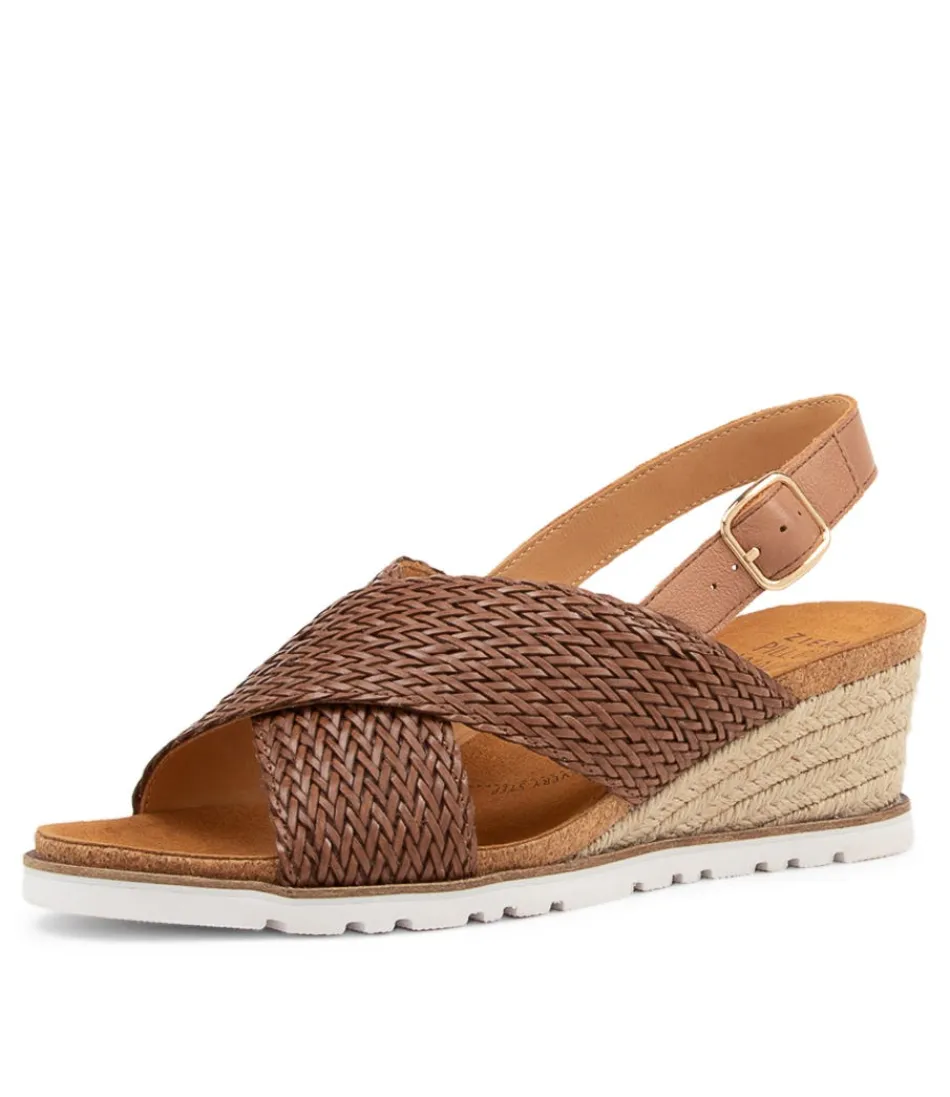 Sandales Élégantes ZIERA pour Femme - Modèle Kaeme W en Cuir Tressé Cognac