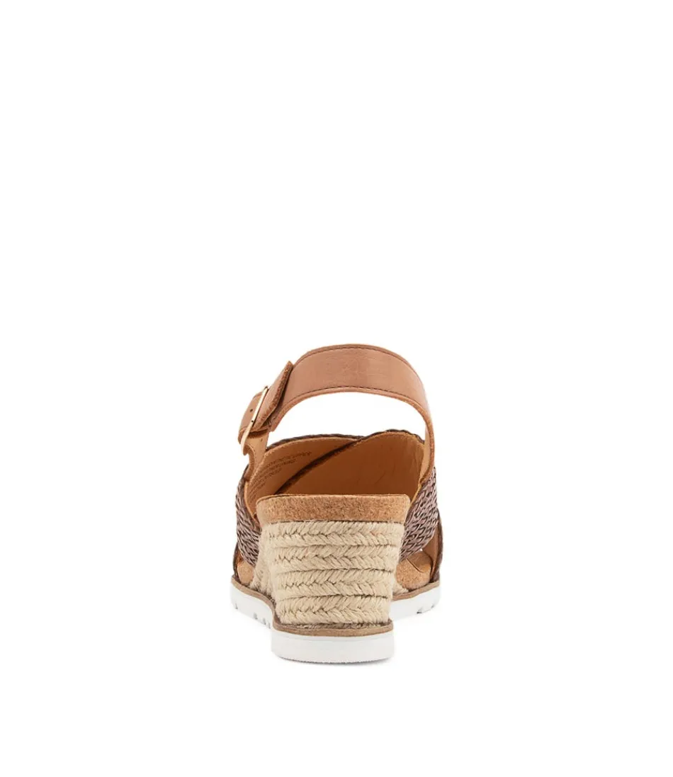Sandales Élégantes ZIERA pour Femme - Modèle Kaeme W en Cuir Tressé Cognac