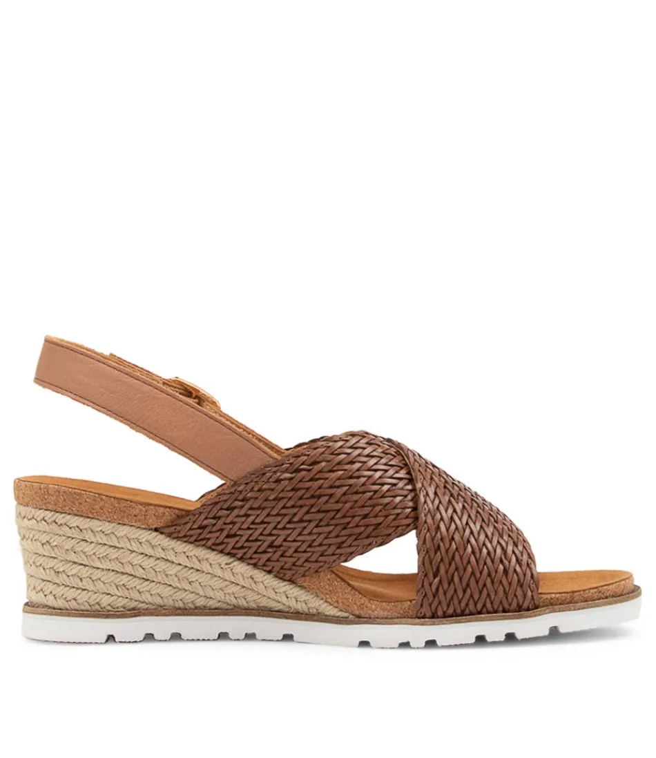 Sandales Élégantes ZIERA pour Femme - Modèle Kaeme W en Cuir Tressé Cognac