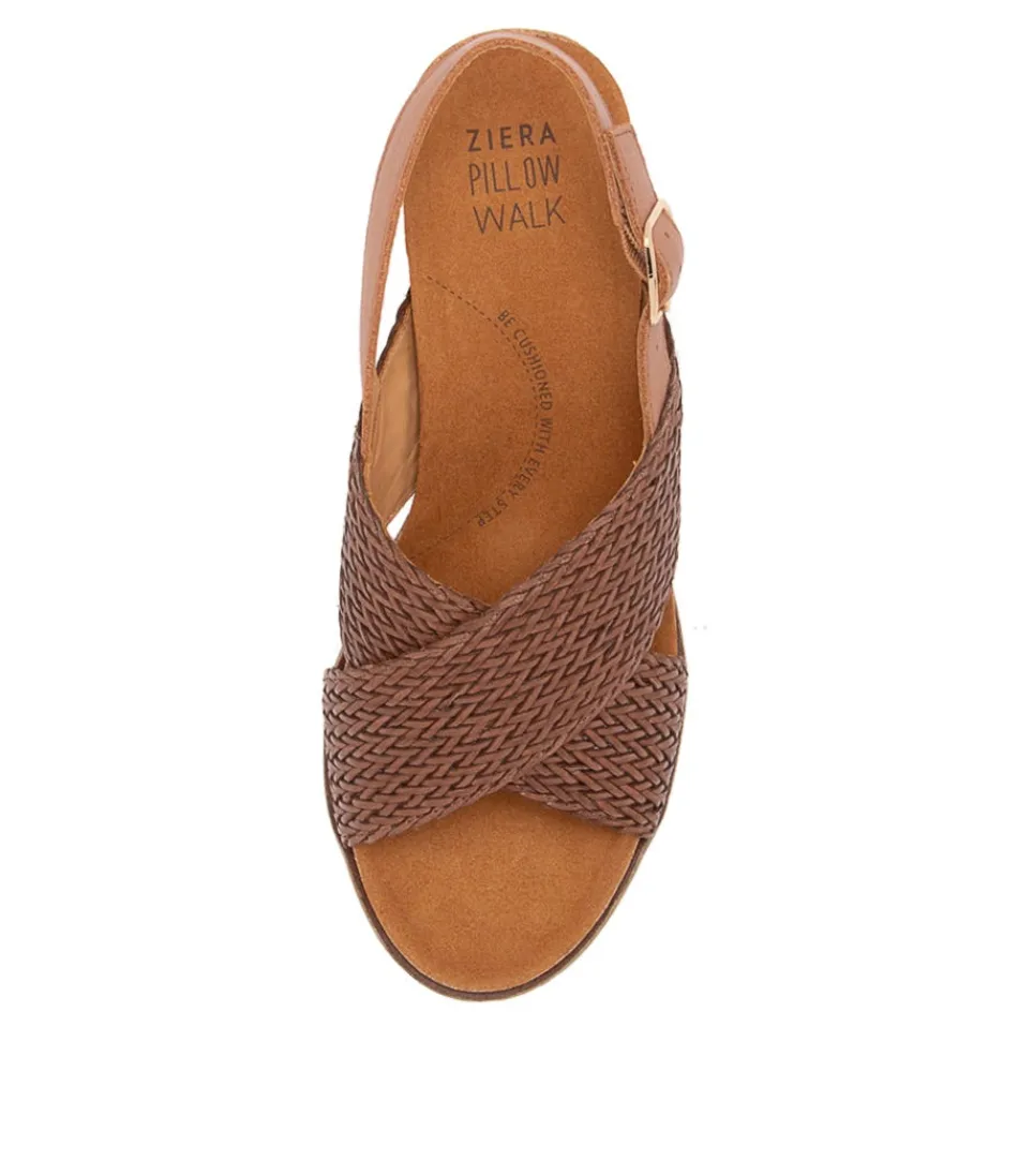 Sandales Élégantes ZIERA pour Femme - Modèle Kaeme W en Cuir Tressé Cognac