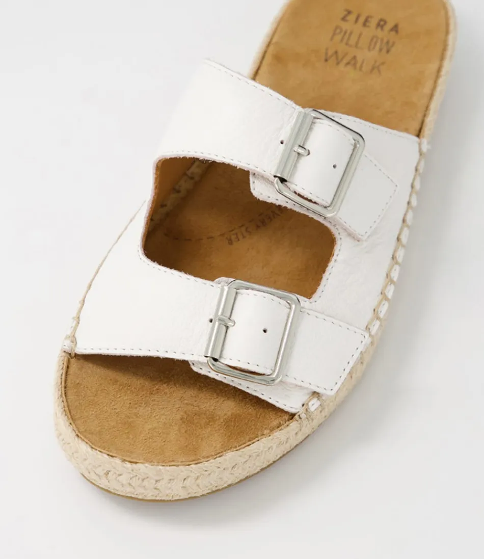 Espadrilles ZIERA pour femme - Modèle Kapila W en cuir blanc léger, semelle tressée été