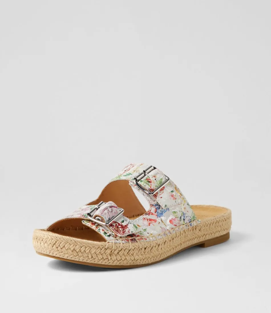 Escarpins Kapila W en cuir imprimé fleuri - Modèle été par ZIERA  
Sandales femme confortables avec semelle espadrille  
Style bohème chic pour journée ensoleillée