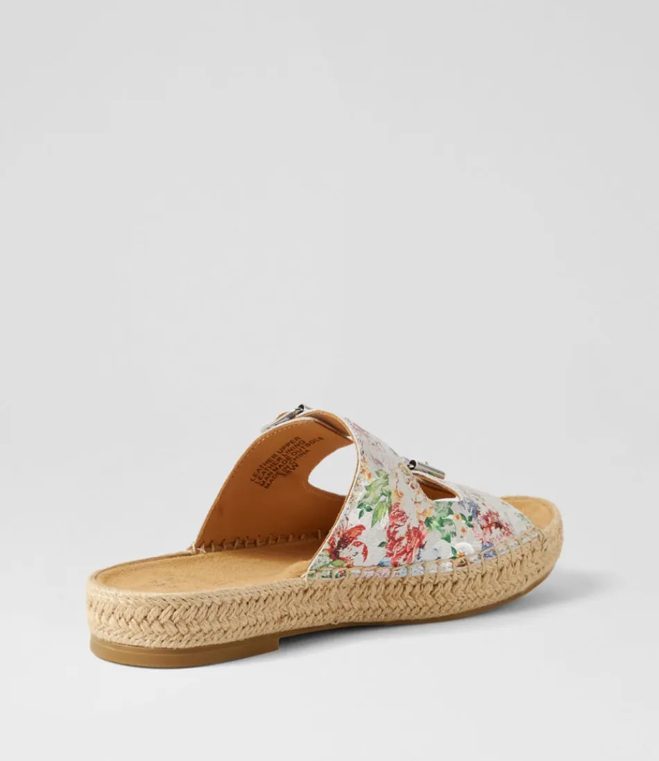 Escarpins Kapila W en cuir imprimé fleuri - Modèle été par ZIERA  
Sandales femme confortables avec semelle espadrille  
Style bohème chic pour journée ensoleillée