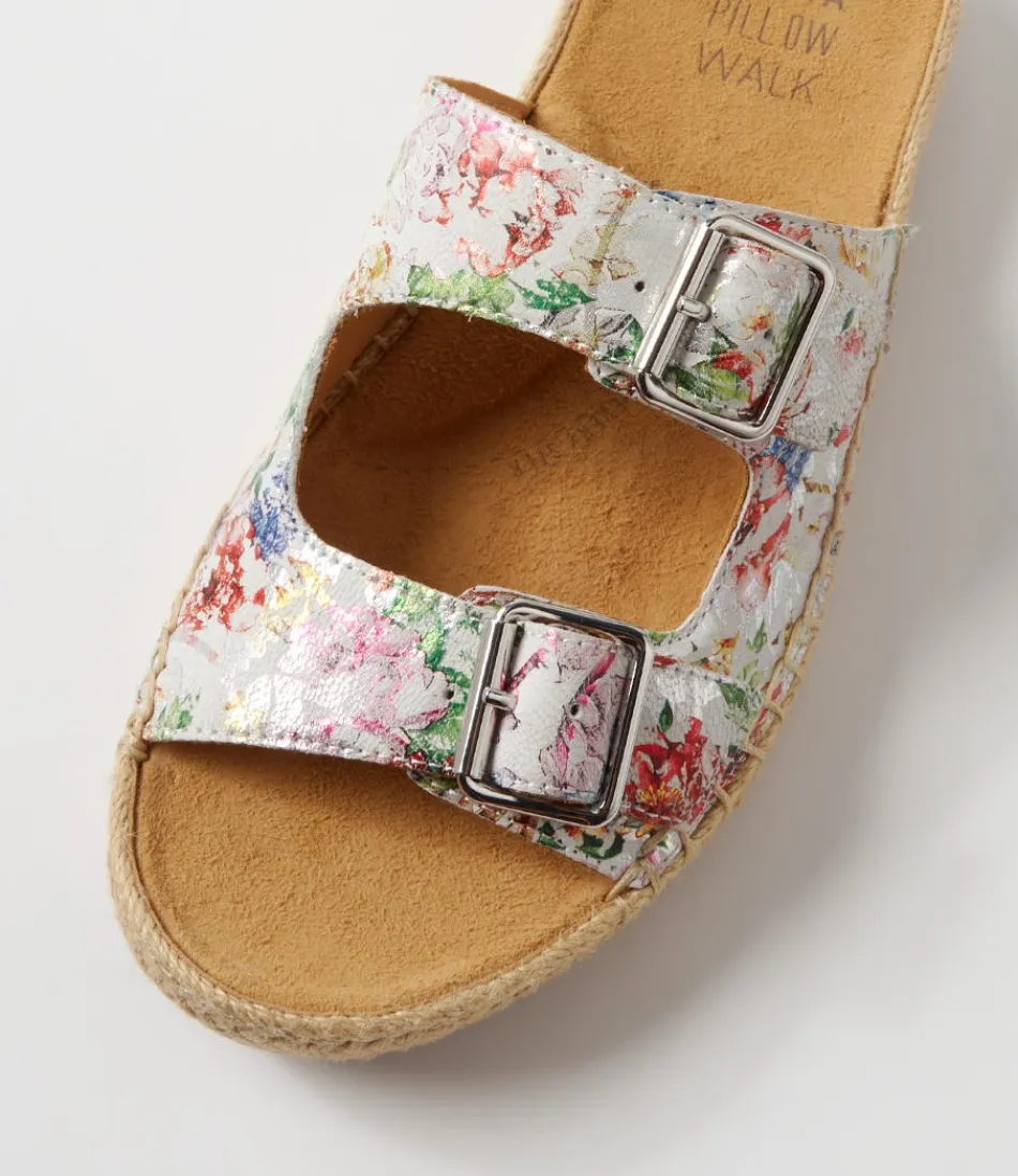Escarpins Kapila W en cuir imprimé fleuri - Modèle été par ZIERA  
Sandales femme confortables avec semelle espadrille  
Style bohème chic pour journée ensoleillée