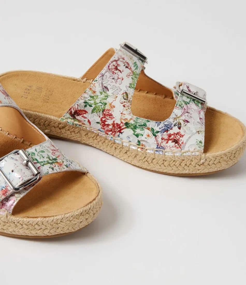 Escarpins Kapila W en cuir imprimé fleuri - Modèle été par ZIERA  
Sandales femme confortables avec semelle espadrille  
Style bohème chic pour journée ensoleillée