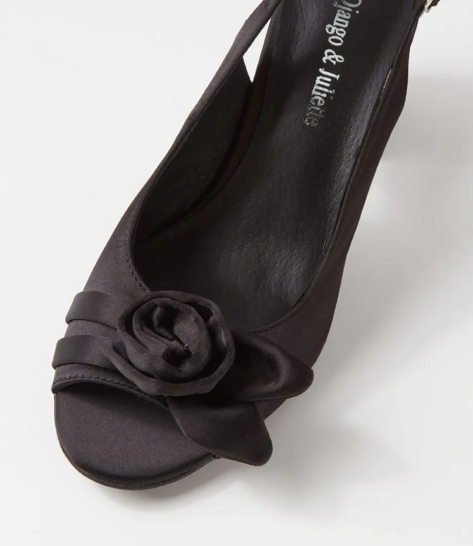 Sandales élégantes à talons Django & Juliette pour femme - Modèle Kekoa en satin noir