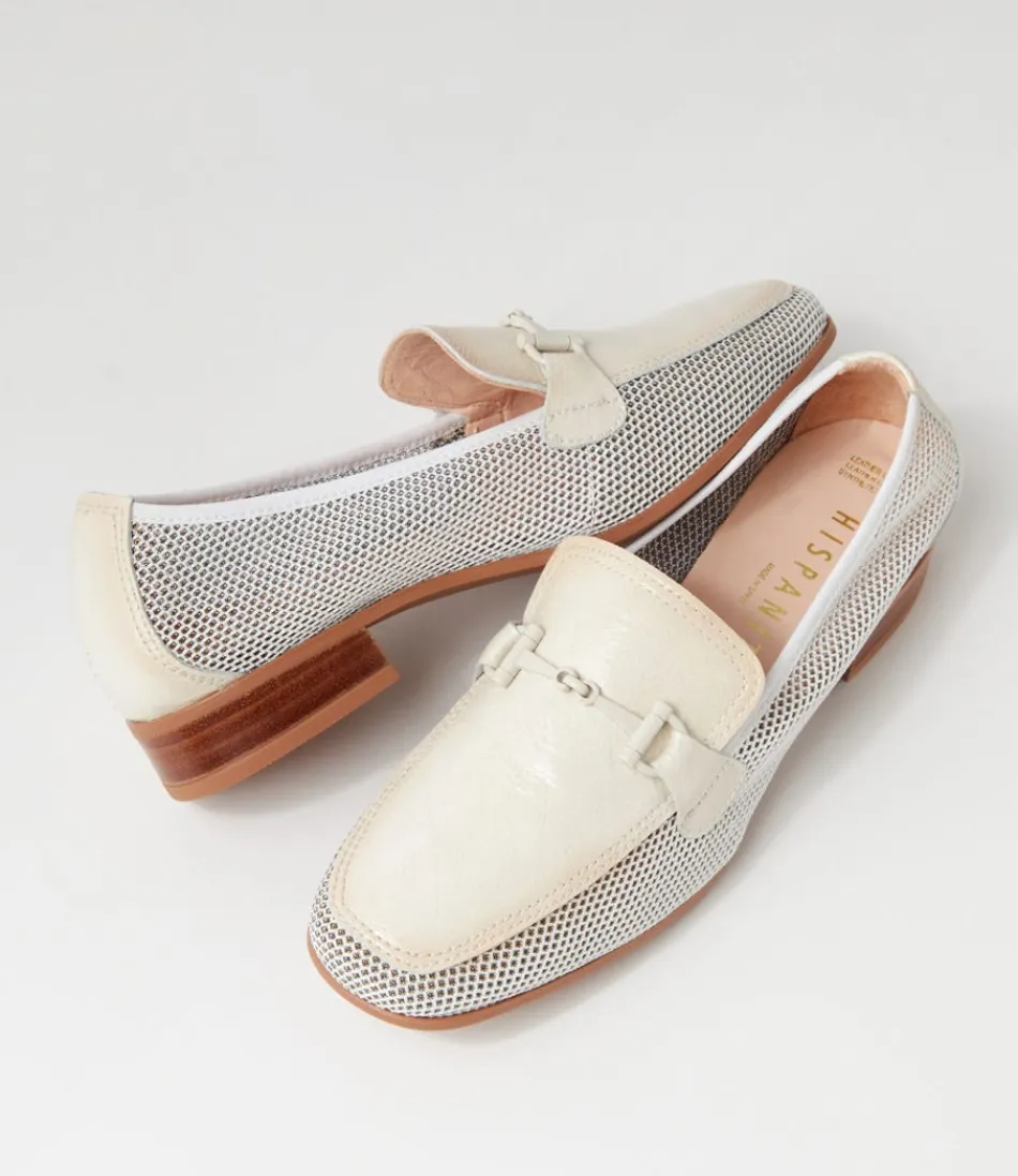 Mocassins Femme HISPANITAS Kenia 62 - Blanc Panna en Cuir Respirant, Style Rétro Élégant avec Semelle Souple - Chaussures Décontractées pour Marche Confortable | Détails en Mesh Cuir Tressé