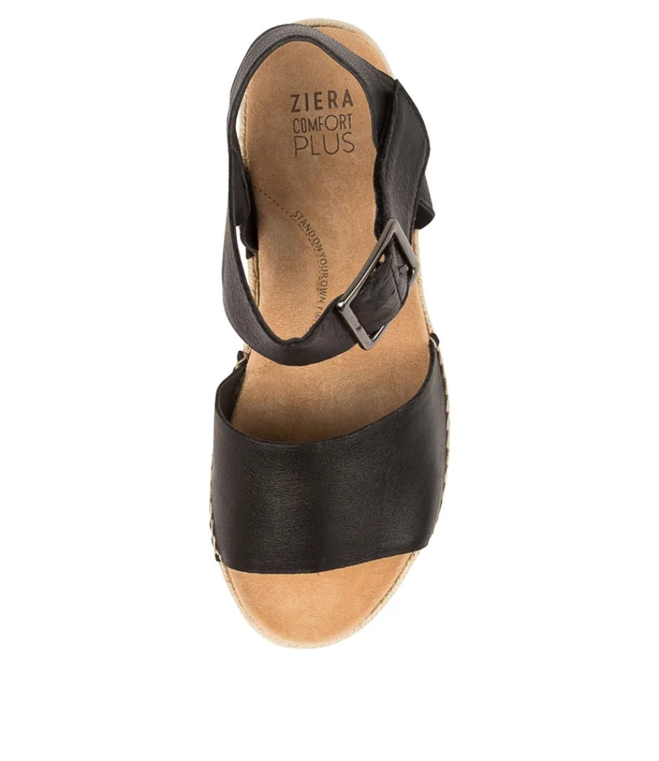 Découvrez les espadrilles ZIERA pour femme - modèle Craig en cuir noir intemporel, semelle tressée confortable pour un style urbain raffiné