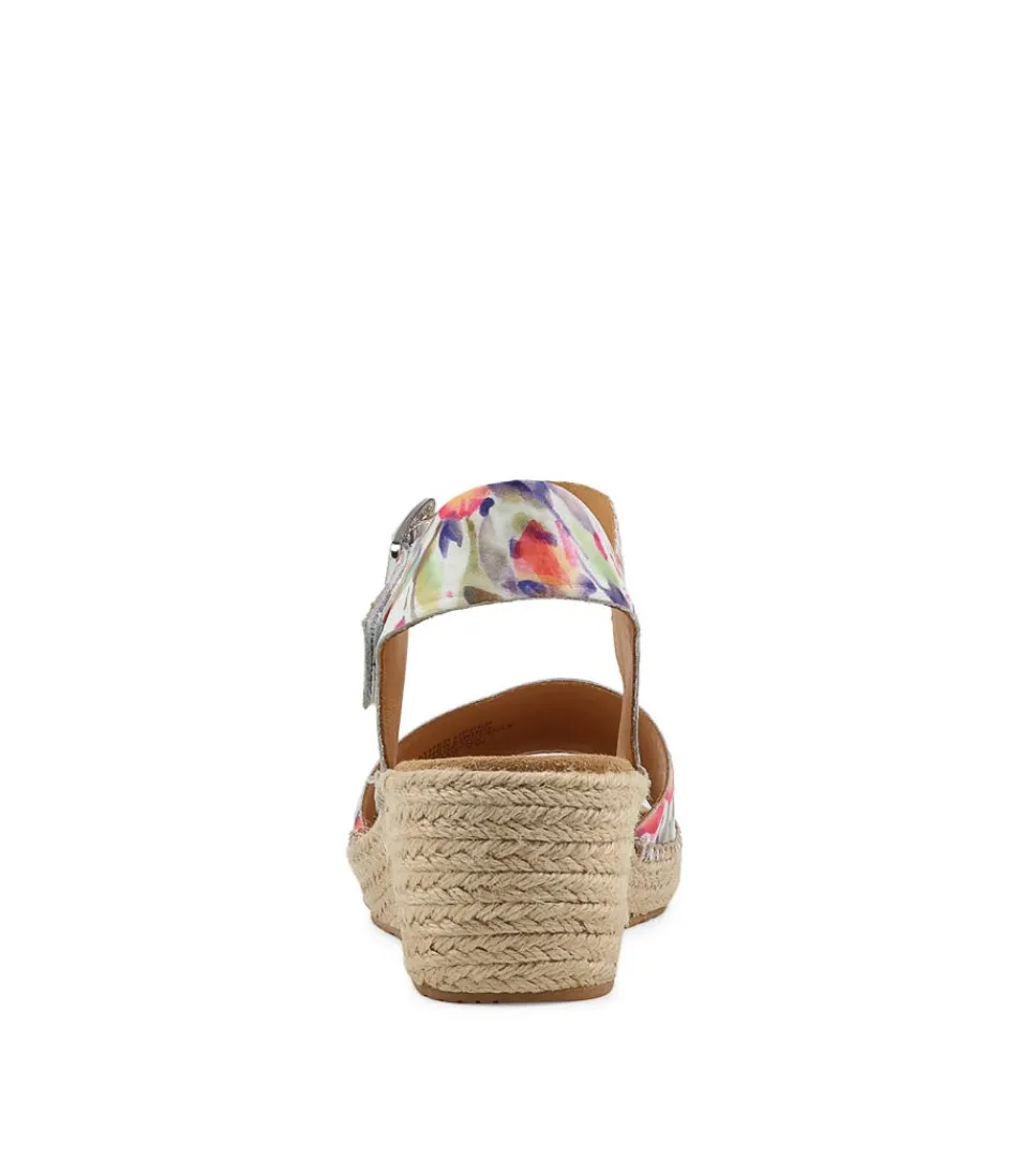 Sandales estivales ZIERA en cuir souple - Imprimé floral orangé et détails artisanaux, modèle Kraig pour femme