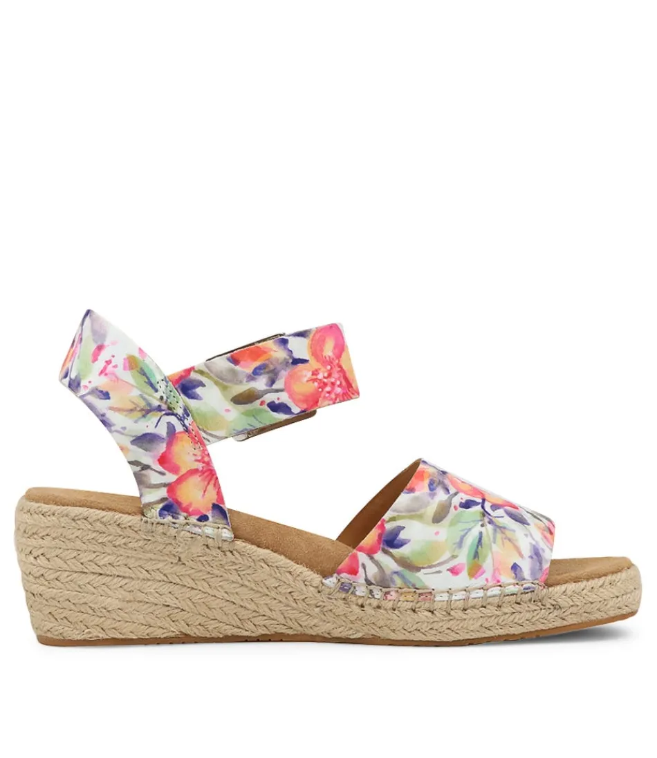 Sandales estivales ZIERA en cuir souple - Imprimé floral orangé et détails artisanaux, modèle Kraig pour femme