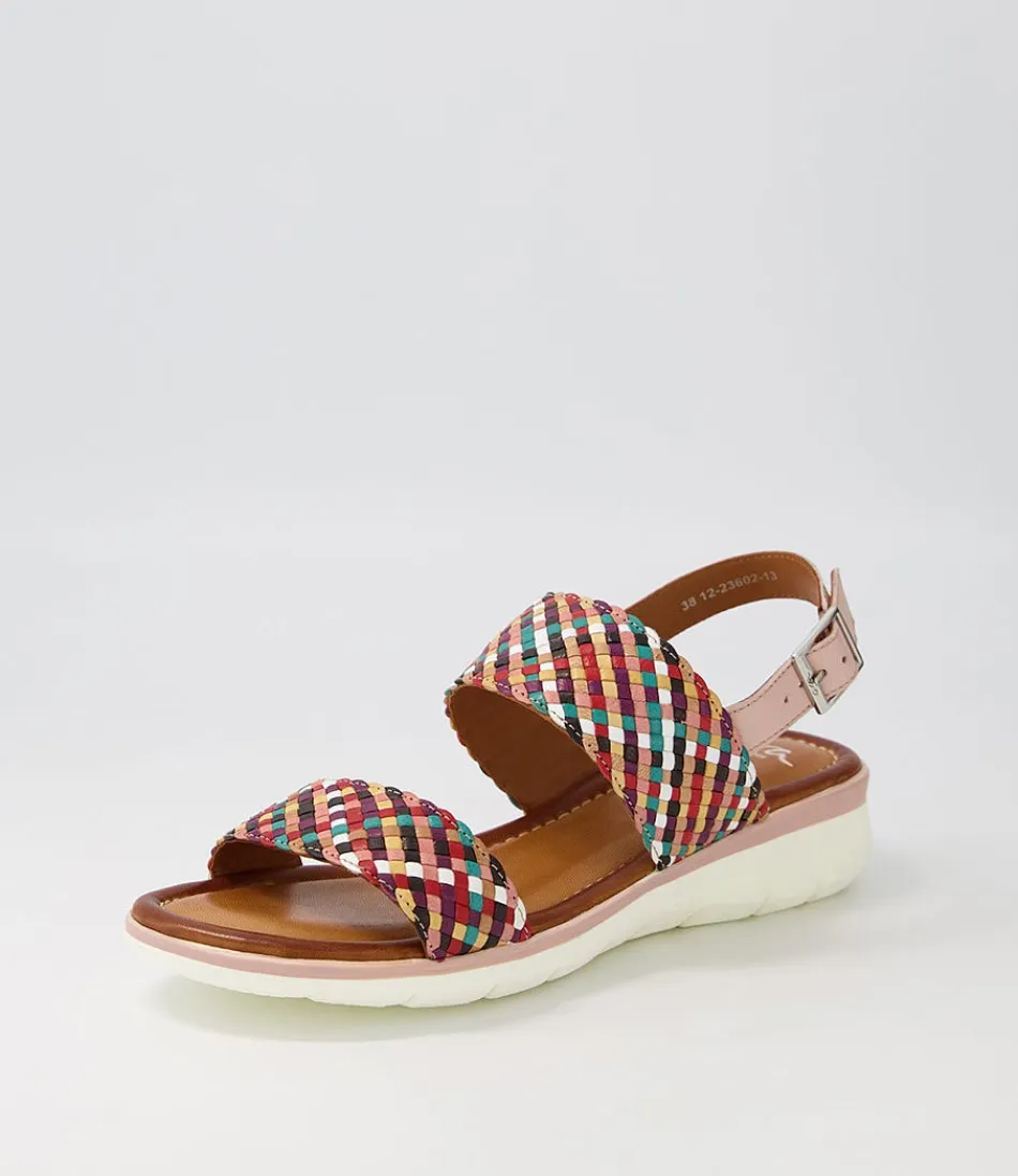 Sandales Femme en Cuir Souple - Modèle Kreta 02, Dégradé de Verts Printaniers - Confort Optimal