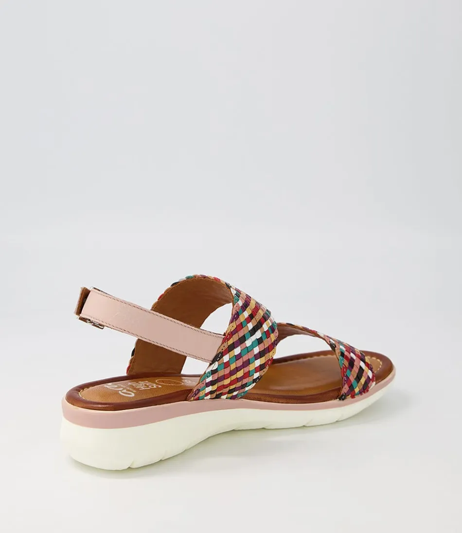 Sandales Femme en Cuir Souple - Modèle Kreta 02, Dégradé de Verts Printaniers - Confort Optimal