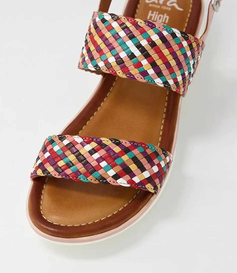 Sandales Femme en Cuir Souple - Modèle Kreta 02, Dégradé de Verts Printaniers - Confort Optimal