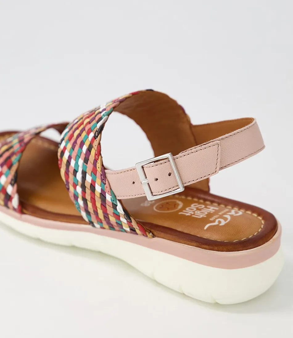 Sandales Femme en Cuir Souple - Modèle Kreta 02, Dégradé de Verts Printaniers - Confort Optimal