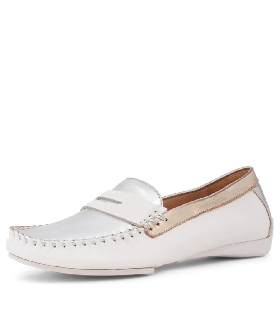 Mocassins Django & Juliette pour Femme - Leisa, Blanc Métallisé à Reflets Multicolores - Style Urbain & Élégance Intemporelle avec Semelle Confort