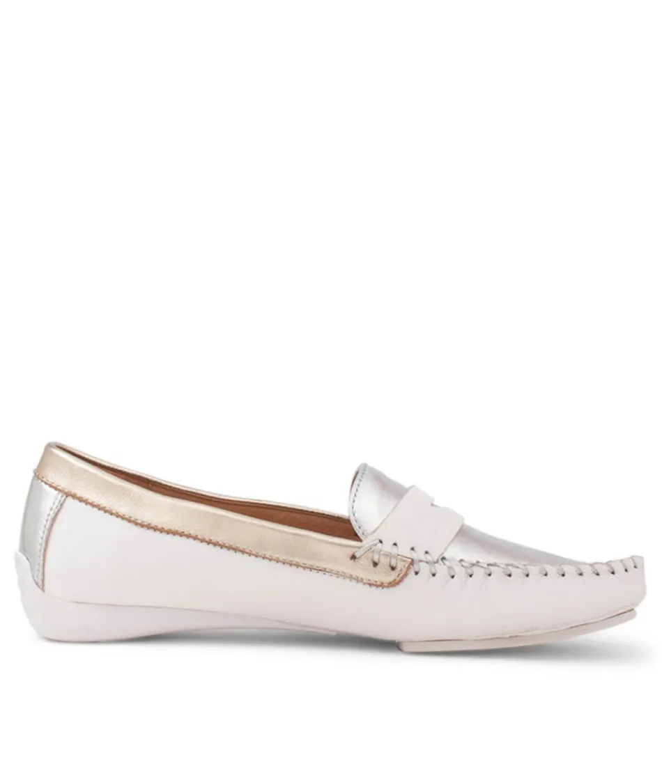 Mocassins Django & Juliette pour Femme - Leisa, Blanc Métallisé à Reflets Multicolores - Style Urbain & Élégance Intemporelle avec Semelle Confort