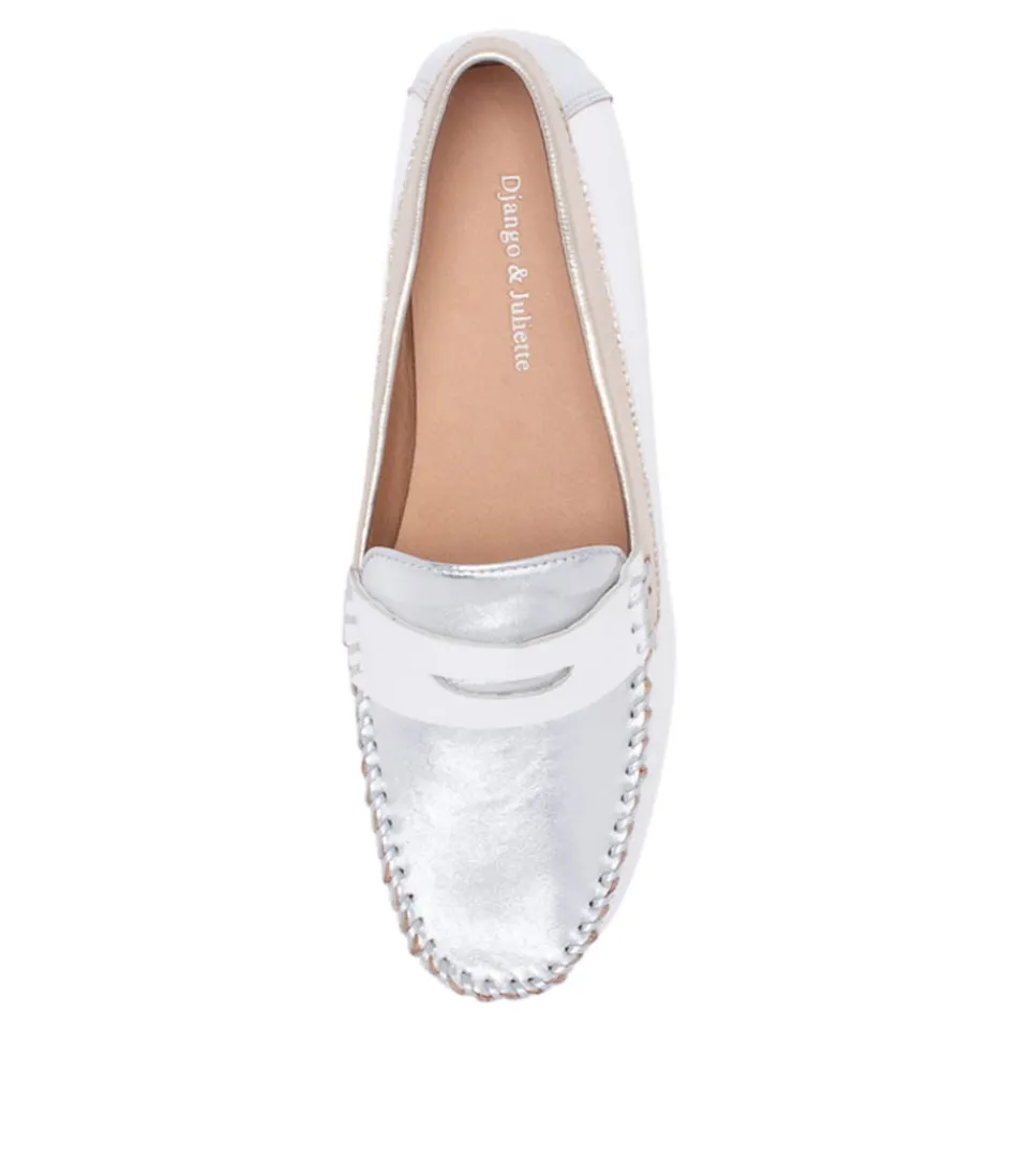 Mocassins Django & Juliette pour Femme - Leisa, Blanc Métallisé à Reflets Multicolores - Style Urbain & Élégance Intemporelle avec Semelle Confort