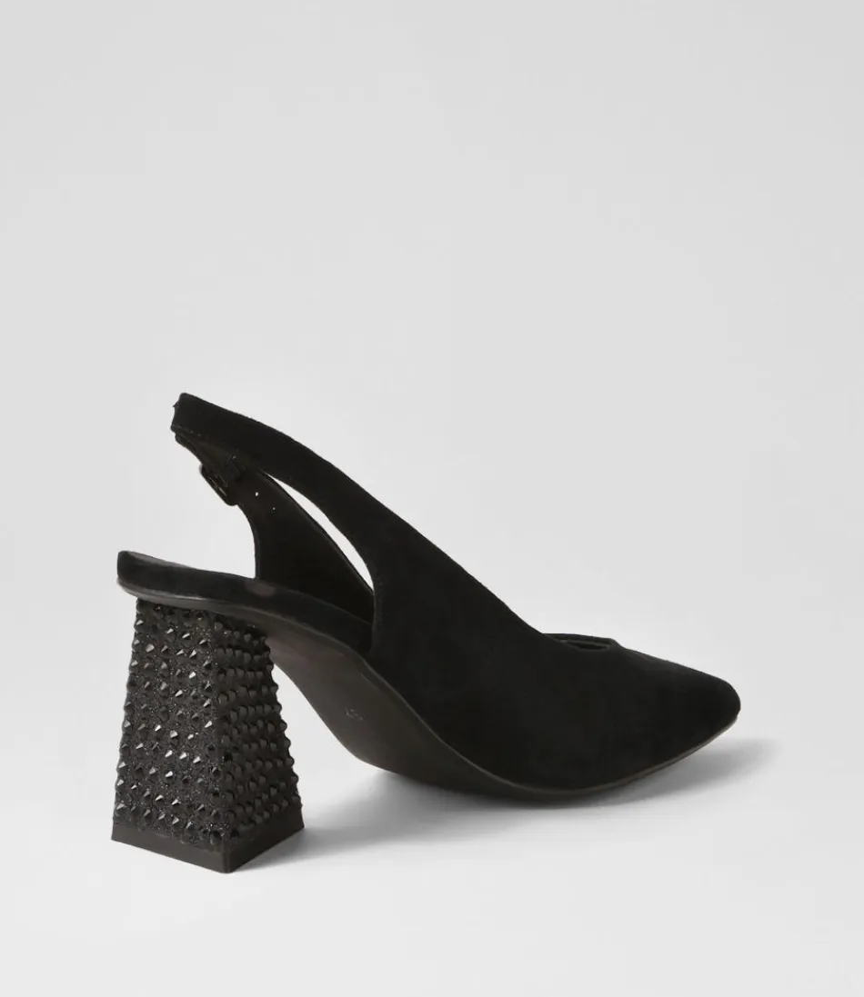 Escarpins Femme DJANGO & JULIETTE - Suédine Noire à Paillettes Éclatantes - Collection Lesnoy