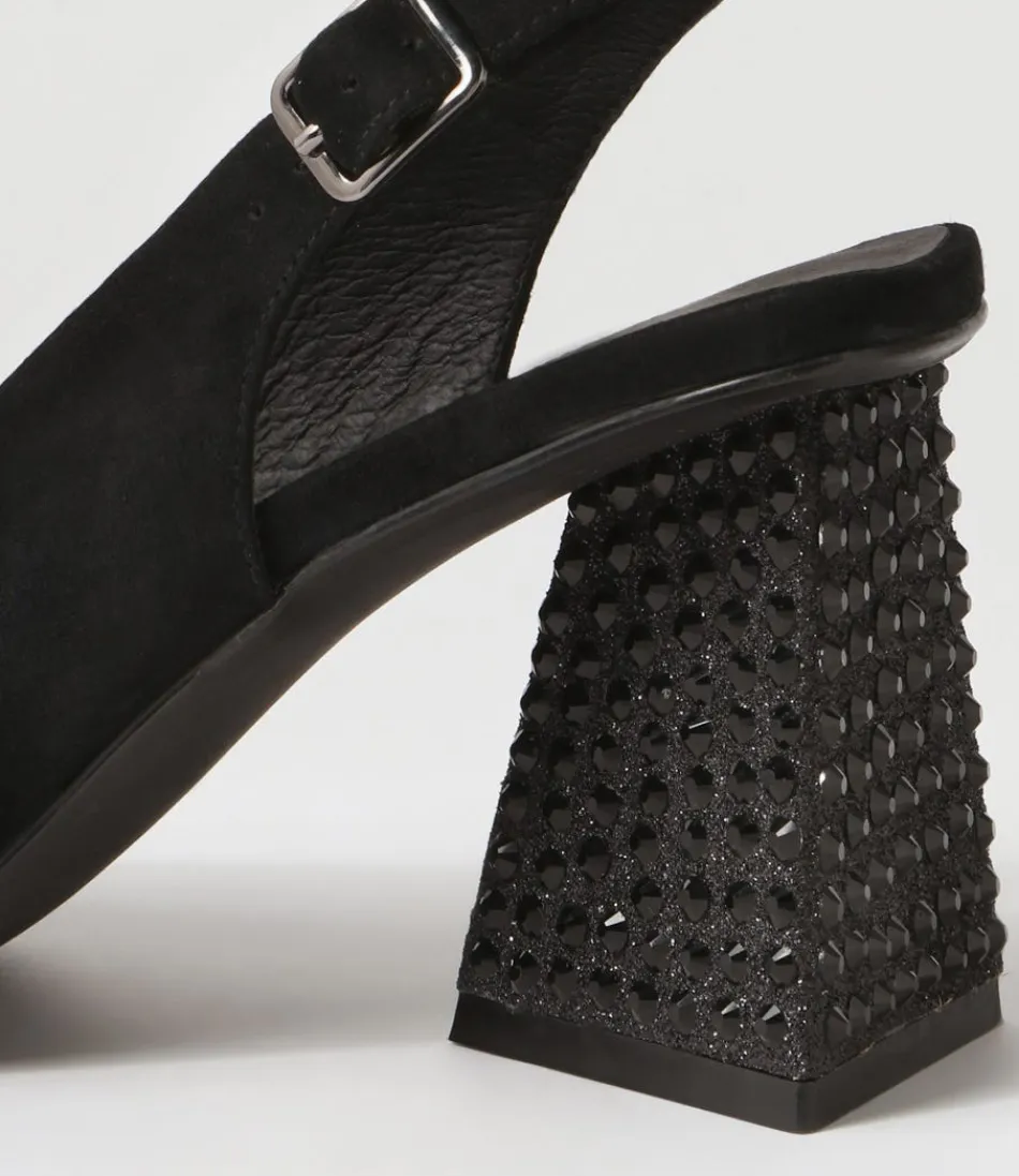 Escarpins Femme DJANGO & JULIETTE - Suédine Noire à Paillettes Éclatantes - Collection Lesnoy