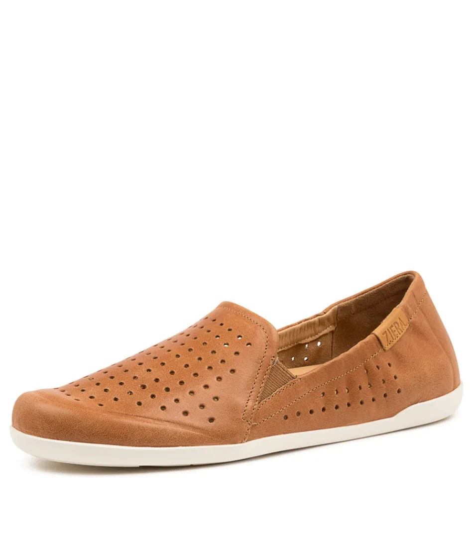 Mocassins ZIERA Liana Femme - Cuir Camel Souple pour Marche Confidentielle