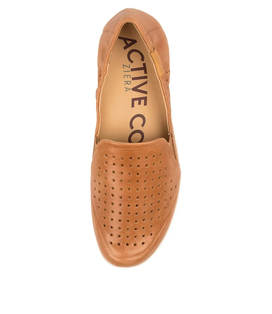 Mocassins ZIERA Liana Femme - Cuir Camel Souple pour Marche Confidentielle