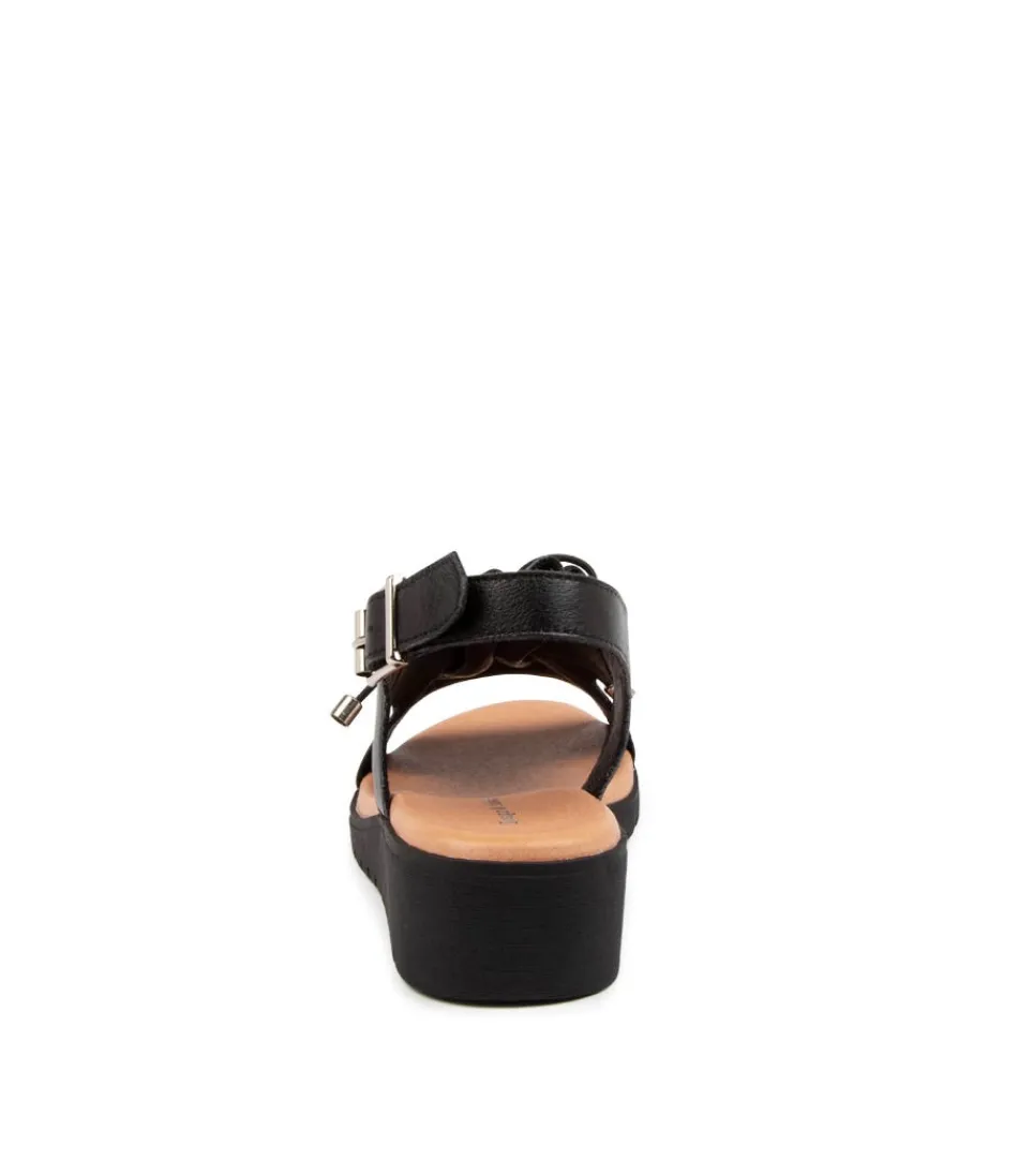 Bottines Femme DJANGO & JULIETTE - Talons compensés style rétro en cuir noir Malika - Marque italienne avec semelle confortable - Chaussures élégantes pour sorties urbaines