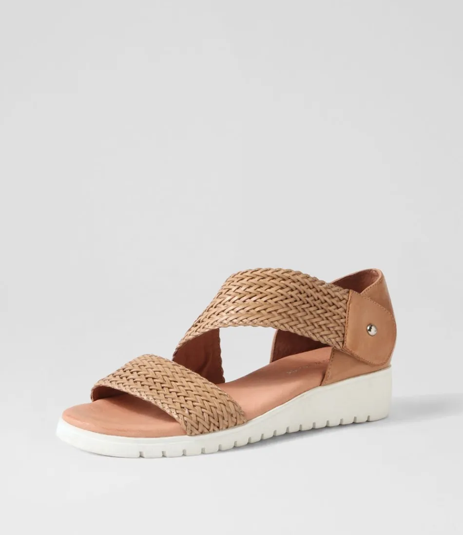 Sandales été DJANGO & JULIETTE - Escarpins compensés en cuir tressé biscuit - Modèle féminin Malkie
