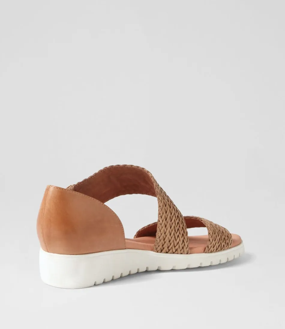 Sandales été DJANGO & JULIETTE - Escarpins compensés en cuir tressé biscuit - Modèle féminin Malkie
