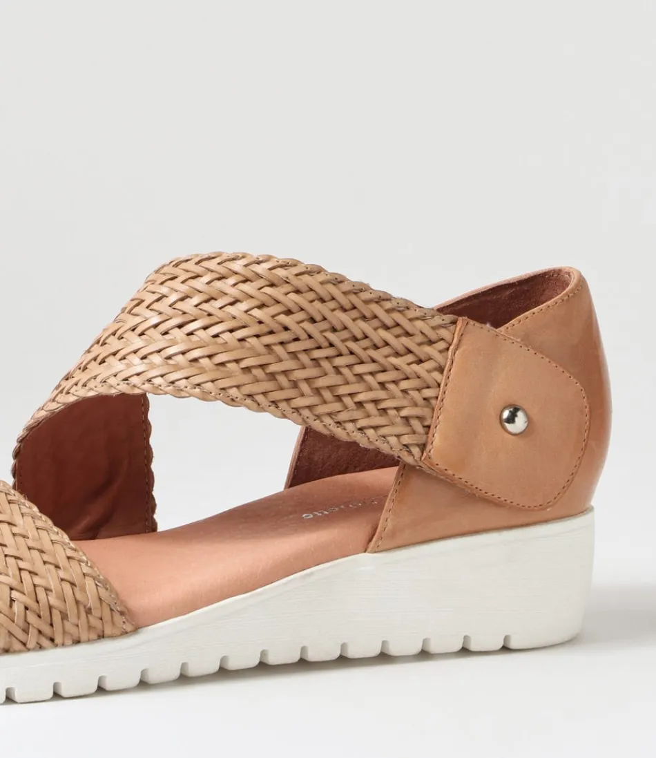 Sandales été DJANGO & JULIETTE - Escarpins compensés en cuir tressé biscuit - Modèle féminin Malkie